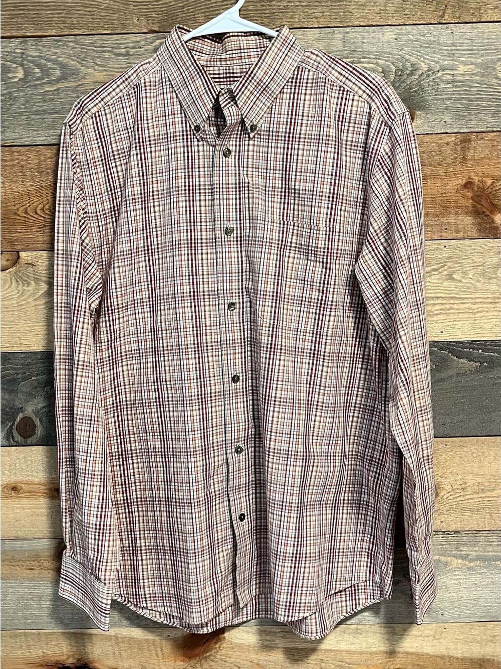 Eddie Bauer Classic Men's Button-Down Plaid Shirt in Red and White